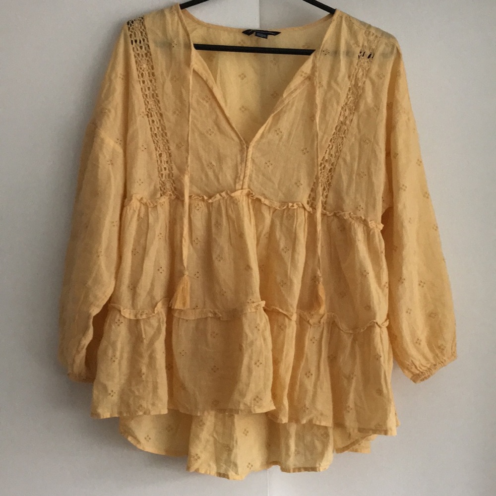 American Eagle eyelet yellow top